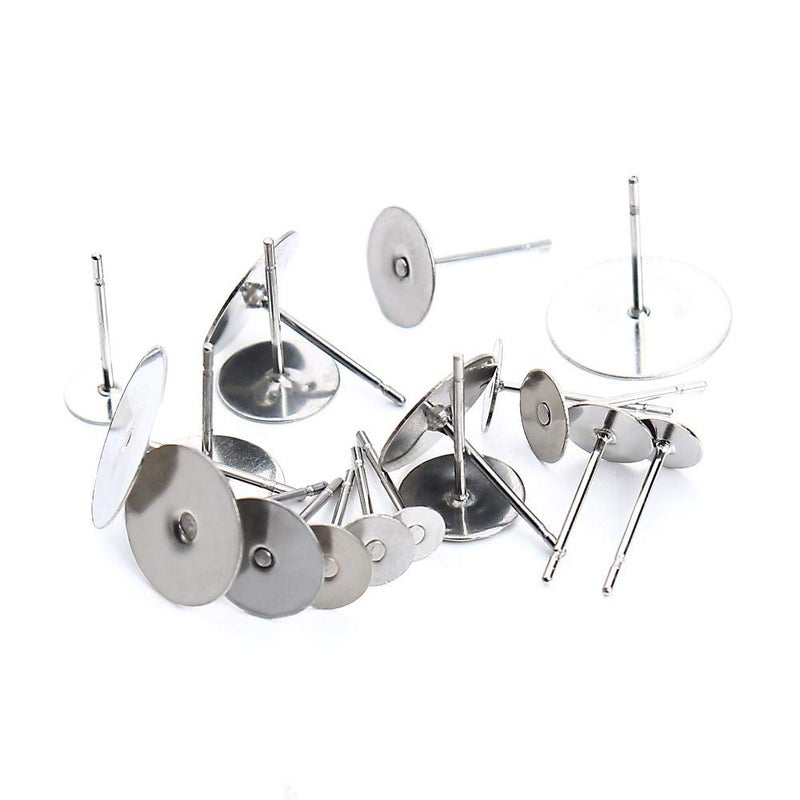 Newless 100 Pieces Stainless Steel Earrings Posts Flat Pad,100 Pieces Butterfly Earring Backs,100 Pieces Bullet Earring Backs,Total 300 Pieces (10mm) - Image 4